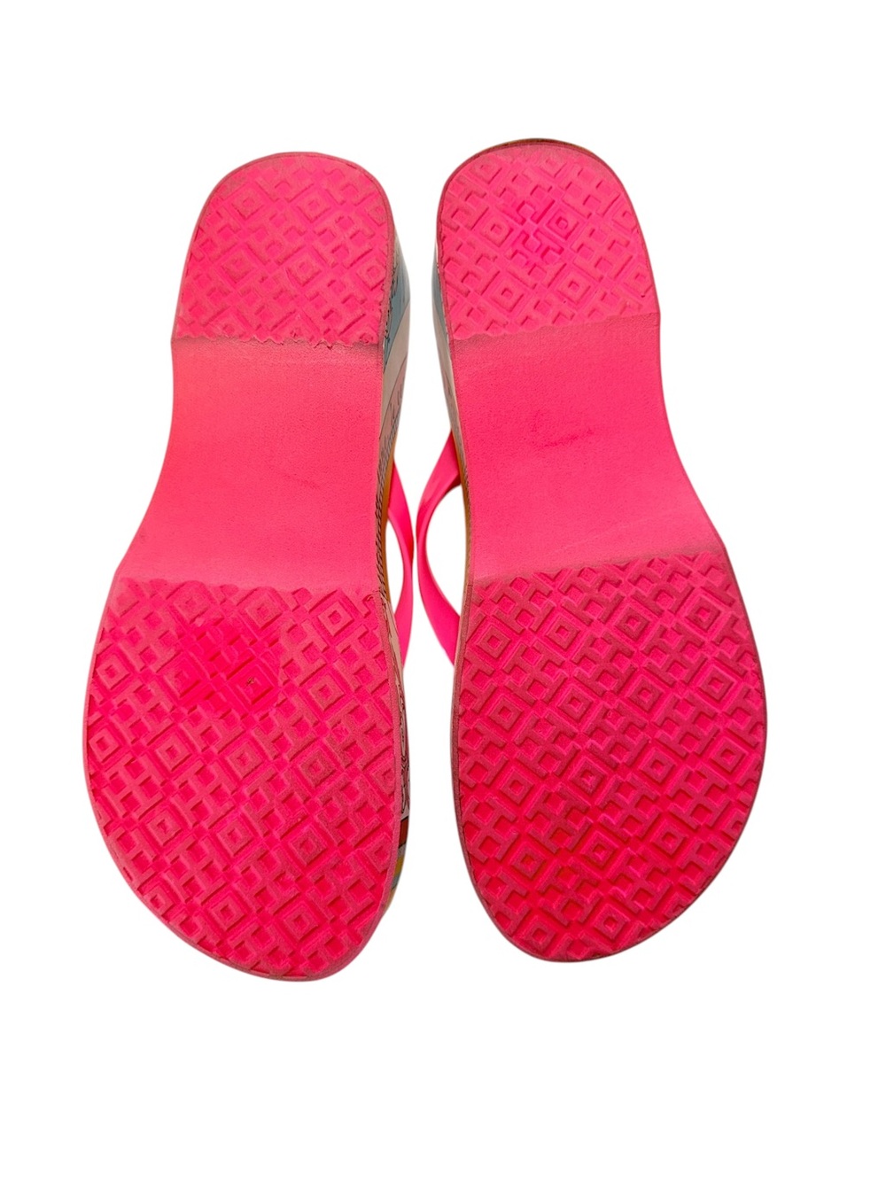 Tory Burch Valentina Flip Flops Pink Compass Print Logo Sandals - Picture 4 of 6